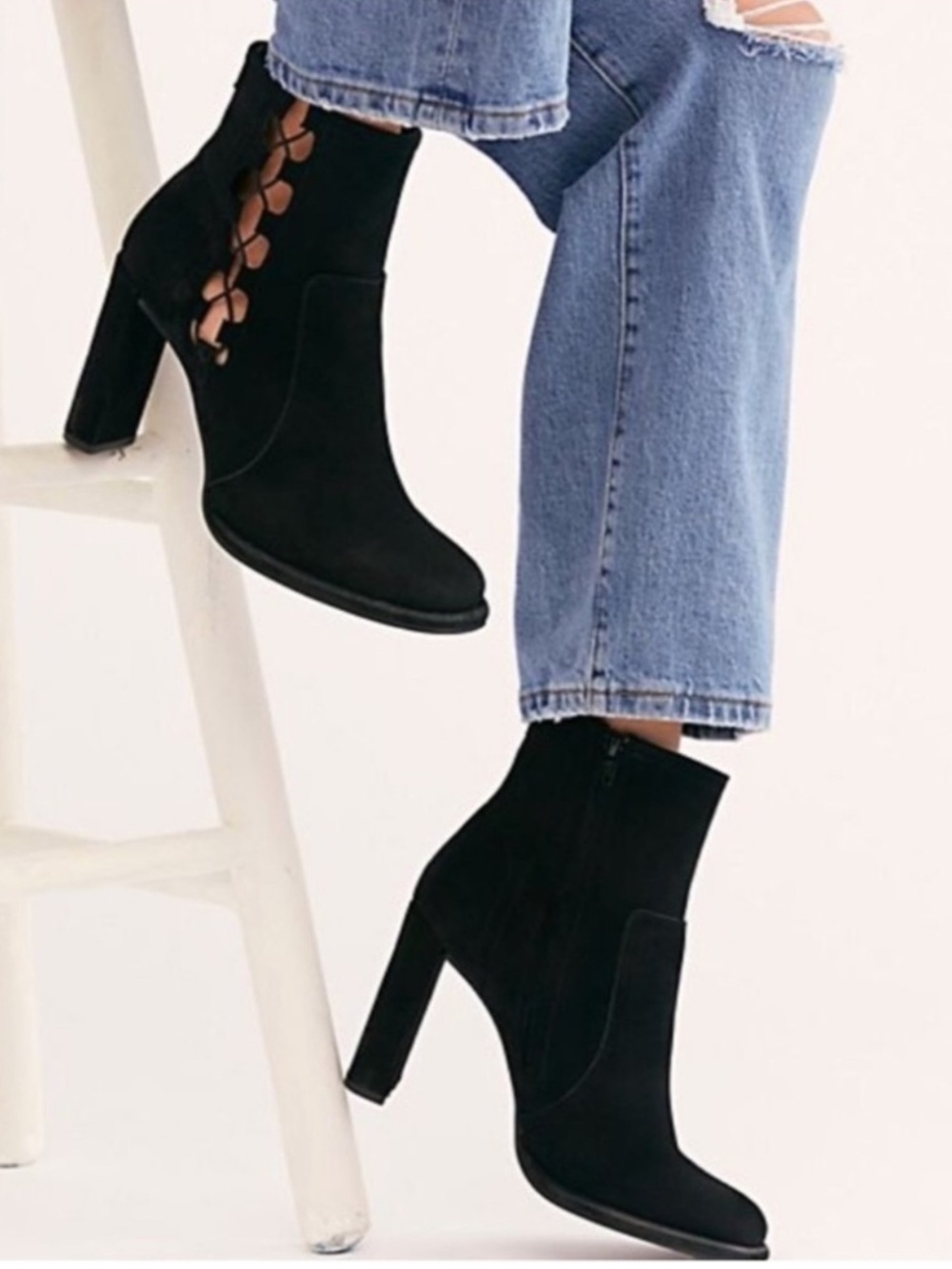 Free People Marietta Laced Detail Black Suede Boots